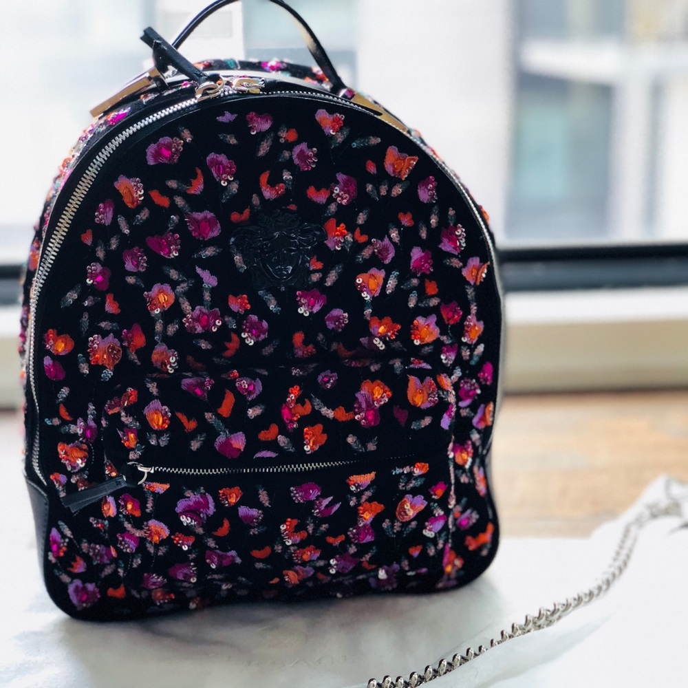 VERSACE sequins and embroidered black suede BN